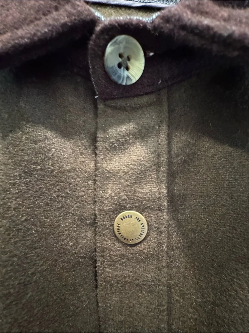 Roark Brown Button-Front Shirt Jacket with Dark Brown Collar